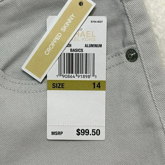 (sale) NWT Michael Kors MK Designer Women’s Jean Cropped Skinny Size 14 Aluminum - Picture 2 of 10